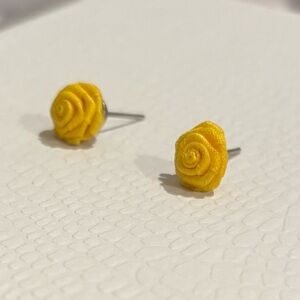 Vintage Yellow fabric Rose Stud Earrings